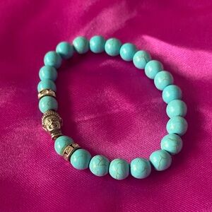 Turquoise Beaded Buddha Stretch Bracelet